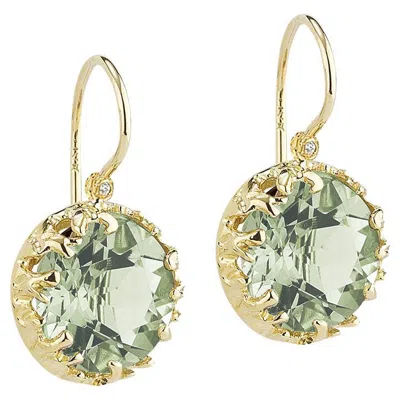 Pre-owned I. Reiss Hand-crafted 14k Yellow Gold Drop Green Amethyst Color Stone Earrings