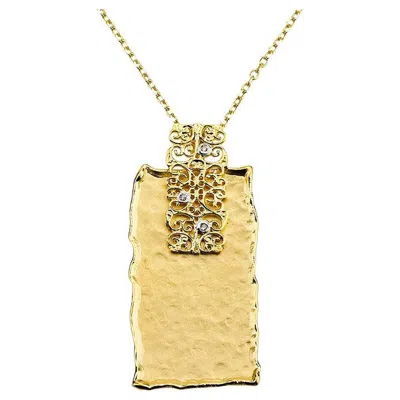 Pre-owned I. Reiss Hand-crafted 14k Yellow Gold Filigree Rectangular Pendant