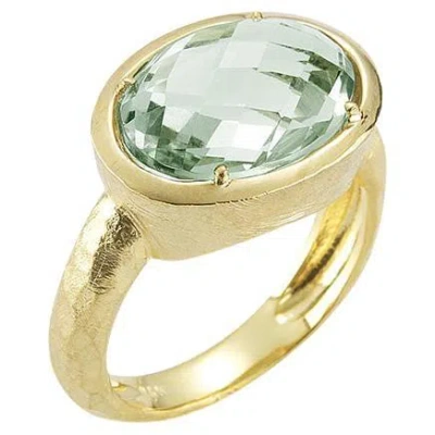 Pre-owned I. Reiss Hand-crafted 14k Yellow Gold Green Amethyst Cocktail Ring