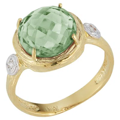 Pre-owned I. Reiss Hand-crafted 14k Yellow Gold Green Amethyst Color Stone Cocktail Ring