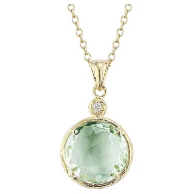 Pre-owned I. Reiss Hand-crafted 14k Yellow Gold Green Amethyst Color Stone Pendant