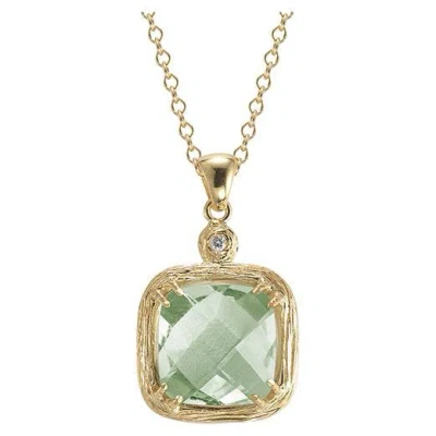 Pre-owned I. Reiss Hand-crafted 14k Yellow Gold Green Amethyst Color Stone Pendant