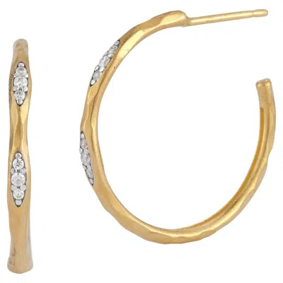 Pre-owned I. Reiss Hand-crafted 14k Yellow Gold Hammered Hoop Earrings, Accented With Diamonds
