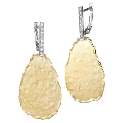 Pre-owned I. Reiss Hand-crafted 14k Yellow Gold Hammered Pear-shaped Dangling Earrings