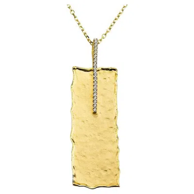 Pre-owned I. Reiss Hand-crafted 14k Yellow Gold Hammered Rectangle Pendant