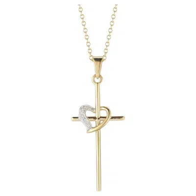 Pre-owned I. Reiss Hand-crafted 14k Yellow Gold Heart Over Cross Pendant