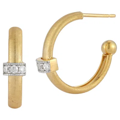 Pre-owned I. Reiss Hand-crafted 14k Yellow Gold Hoop Earrings Accented With Diamonds