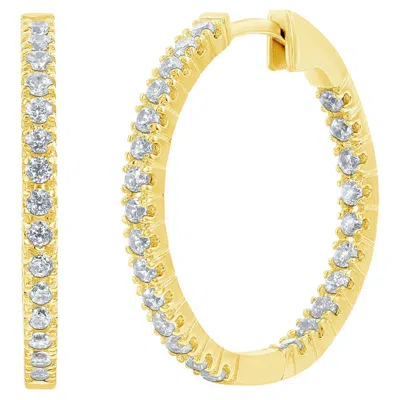 Pre-owned I. Reiss Hand-crafted 14k Yellow Gold Inside-out Eternity Diamond Hoop Earrings