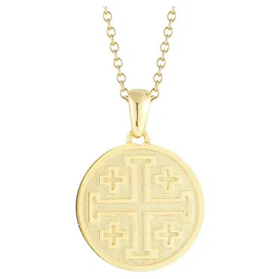 Pre-owned I. Reiss Hand-crafted 14k Yellow Gold Jerusalem Cross Medallion Pendant
