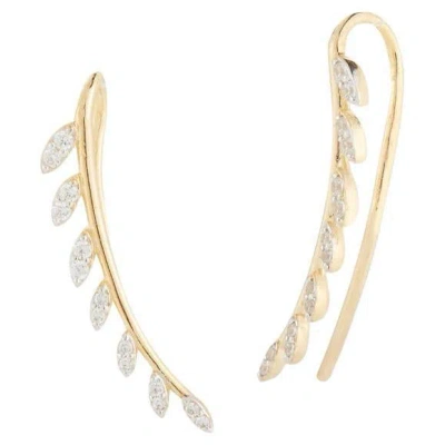 Pre-owned I. Reiss Hand-crafted 14k Yellow Gold Leaf-vine Climber Earrings