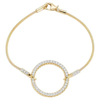 Pre-owned I. Reiss Hand-crafted 14k Yellow Gold Mesh Bracelet With An Open Diamond Circle Motif
