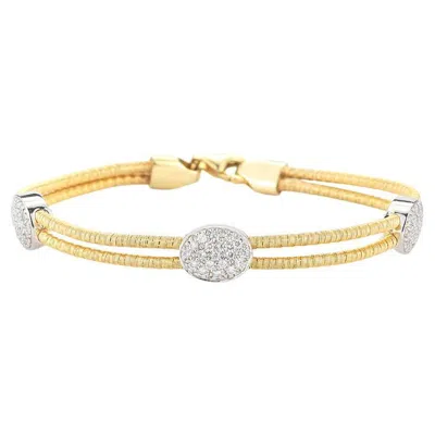 Pre-owned I. Reiss Hand-crafted 14k Yellow Gold Mesh Bracelet With Diamond Oval Stations