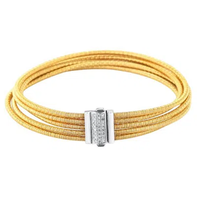 Pre-owned I. Reiss Hand-crafted 14k Yellow Gold Multi-strand Mesh Bracelet Accented With A Diamond