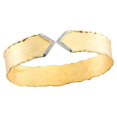 Pre-owned I. Reiss Hand-crafted 14k Yellow Gold Narrow Chevron Cuff Bracelet