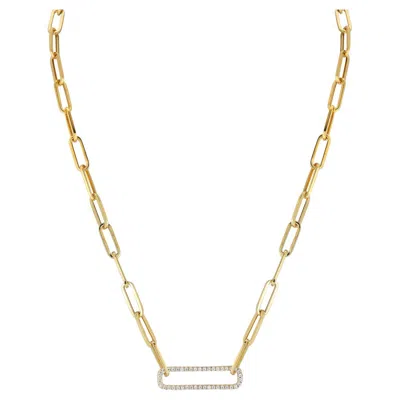 Pre-owned I. Reiss Hand-crafted 14k Yellow Gold Open Link Diamond Rectangle Necklace