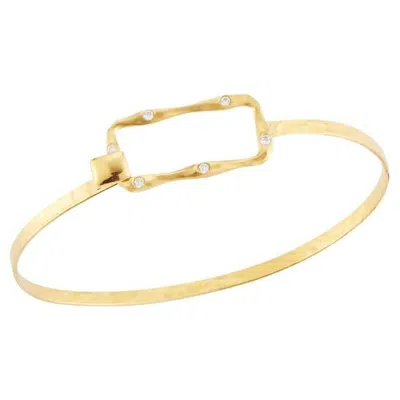 Pre-owned I. Reiss Hand-crafted 14k Yellow Gold Open Rectangle Bangle Bracelet.
