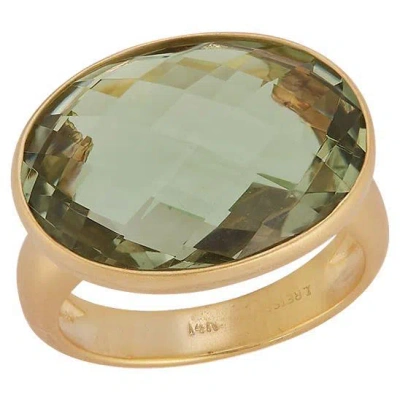 Pre-owned I. Reiss Hand-crafted 14k Yellow Gold Oval Green Amethyst Cocktail Ring