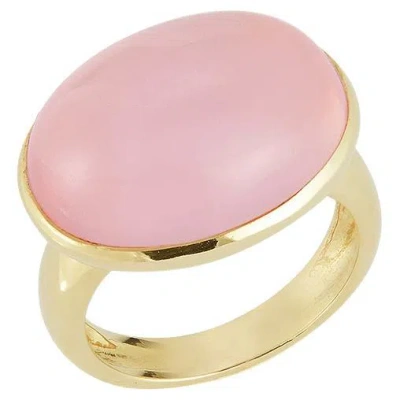 Pre-owned I. Reiss Hand-crafted 14k Yellow Gold Rose Quartz Color Stone Cocktail Ring