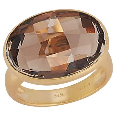 Pre-owned I. Reiss Hand-crafted 14k Yellow Gold Smokey Topaz Color Stone Cocktail Ring