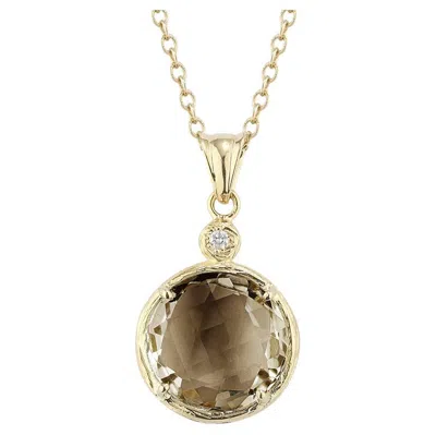 Pre-owned I. Reiss Hand-crafted 14k Yellow Gold Smokey Topaz Color Stone Pendant