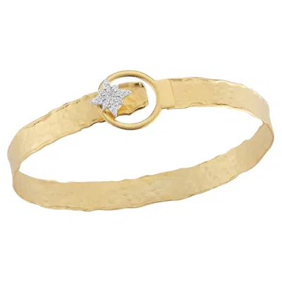 Pre-owned I. Reiss Hand-crafted 14k Yellow Gold Star Clasp Narrow Cuff Bracelet