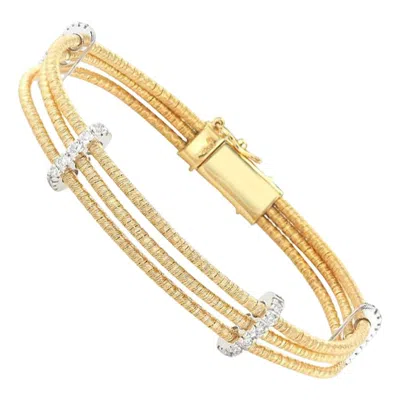 Pre-owned I. Reiss Hand-crafted 14k Yellow Gold Triple Strand Mesh Bracelet With Diamond Bars