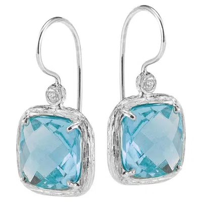 Pre-owned I. Reiss Hand-crafted White Gold Blue Topaz Color Stone Drop Earrings