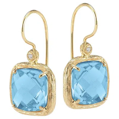 Pre-owned I. Reiss Hand-crafted Yellow Gold Blue Topaz Color Stone Drop Earrings