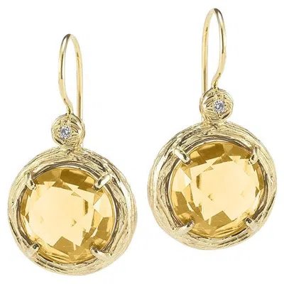 Pre-owned I. Reiss Hand-crafted Yellow Gold Citrine Color Stone Dangling Earrings
