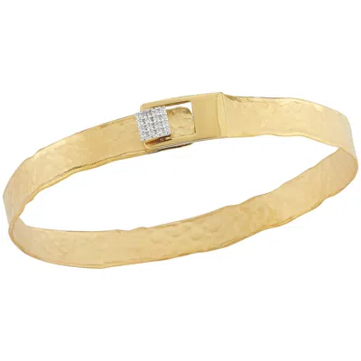 Pre-owned I. Reiss Handcrafted Yellow Gold Hammered Cuff Bracelet, Set With A Hinge Clasp