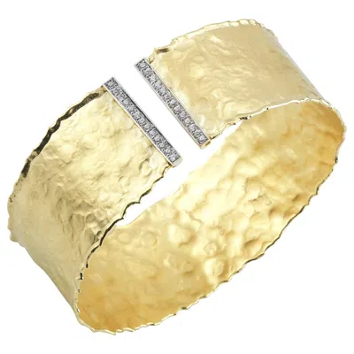 Pre-owned I. Reiss Handcrafted Yellow Gold Handcrafted Hammered Cuff Bracelet