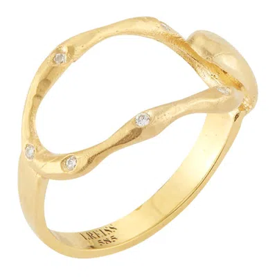 Pre-owned I. Reiss Hand-crafted Yellow Gold Open Oval-shaped Hammered Ring