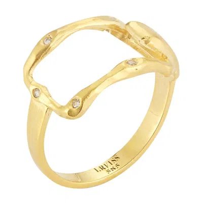 Pre-owned I. Reiss Hand-crafted Yellow Gold Open Rectangular-shaped Hammered Ring