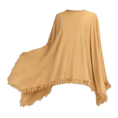 I Rocchi Cashmere Brown Women's Pure Linen Poncho With Fringes