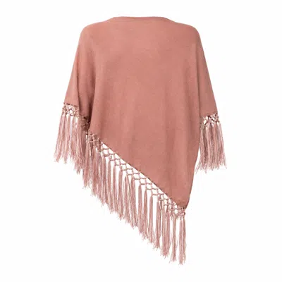 I Rocchi Cashmere Pink Women's Pure Linen Poncho With Hand-creafted Fringes
