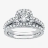 I Said Yes (g / Si1-si2) Womens 1 1/2 Ct. T.w. Lab Grown White Diamond Sterling Silver Cushion Side Stone Halo  In Silver