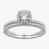 I Said Yes (g / Si1-si2) Womens 1 Ct. T.w. Lab Grown White Diamond Sterling Silver Round Side Stone Halo Bridal In Silver