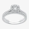 I Said Yes (h-i / I1) Womens 1 Ct. T.w. Lab Grown White Diamond Sterling Silver Cushion Side Stone Halo Bridal  In Silver