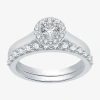 I Said Yes (h-i / I1) Womens 1 Ct. T.w. Lab Grown White Diamond Sterling Silver Round Side Stone Halo Bridal Se In Metallic