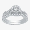 I Said Yes (h-i / I1) Womens 1 Ct. T.w. Lab Grown White Diamond Sterling Silver Round Side Stone Halo Bridal Se In Metallic