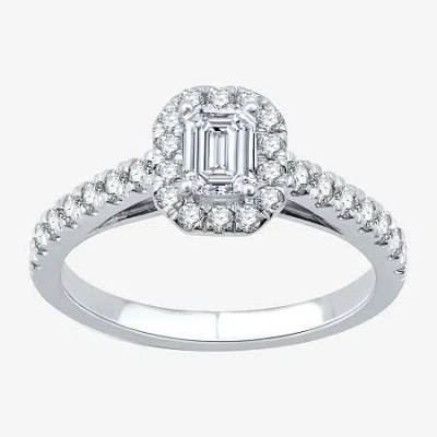 I Said Yes (h-i / I1) Womens 1 Ct. T.w. Lab Grown White Diamond Sterling Silver Side Stone Halo Engagement Ring