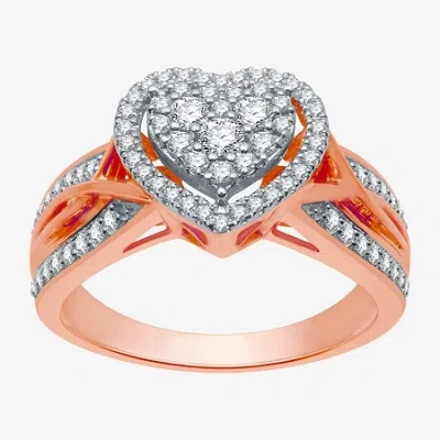 I Said Yes (h-i / I1) Womens 1/2 Ct. T.w. Lab Grown White Diamond 14k Rose Gold Over Silver Heart Side Stone Cr In Metallic