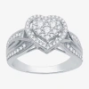 I Said Yes (h-i / I1) Womens 1/2 Ct. T.w. Lab Grown White Diamond Sterling Silver Heart Side Stone Halo Engagem In Silver