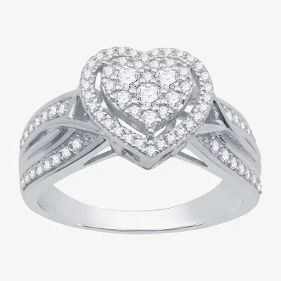 I Said Yes (h-i / I1) Womens 1/2 Ct. T.w. Lab Grown White Diamond Sterling Silver Heart Side Stone Halo Engagem