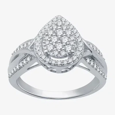 I Said Yes (h-i / I1) Womens 1/2 Ct. T.w. Lab Grown White Diamond Sterling Silver Pear Side Stone Halo Engageme