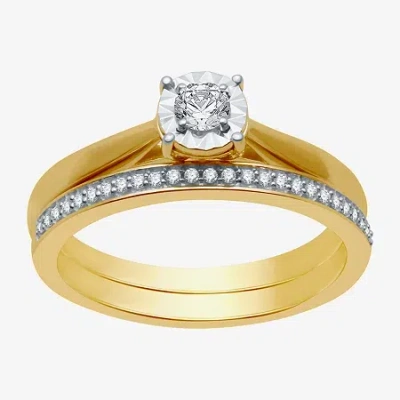 I Said Yes (h-i / I1) Womens 1/4 Ct. T.w. Lab Grown White Diamond Sterling Silver Round Solitaire Bridal Set In Gold