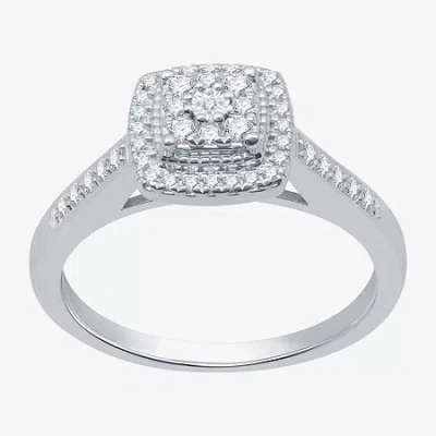 I Said Yes (h-i / I1) Womens 1/4 Ct. T.w. Lab Grown White Diamond Sterling Silver Side Stone Halo Engagement Ri