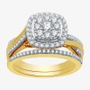 I Said Yes (h-i / I1) Womens 3/4 Ct. T.w. Lab Grown White Diamond 14k Gold Over Silver Cushion Side Stone Halo  In Gold
