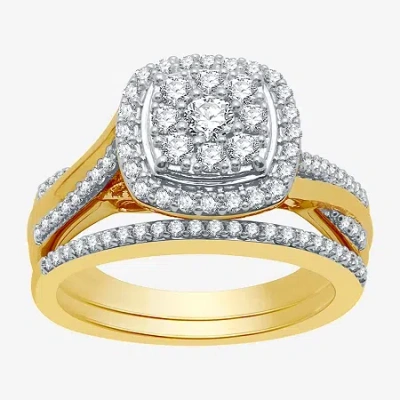 I Said Yes (h-i / I1) Womens 3/4 Ct. T.w. Lab Grown White Diamond 14k Gold Over Silver Cushion Side Stone Halo 