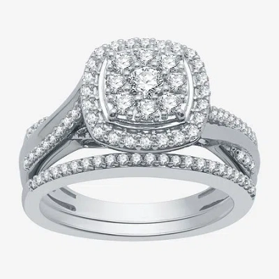 I Said Yes (h-i / I1) Womens 3/4 Ct. T.w. Lab Grown White Diamond Sterling Silver Cushion Side Stone Halo Brida